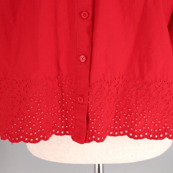 J.CREW Jolie Top Eyelet Cotton Poplin Pintuck Scalloped Edges Red Size M - Picture 8 of 11